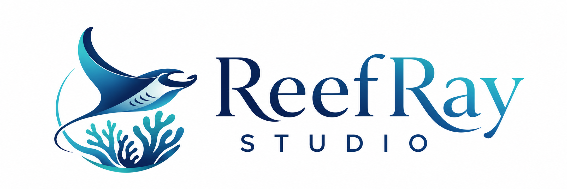 ReefRay Studio — manta ray over coral with studio wordmark